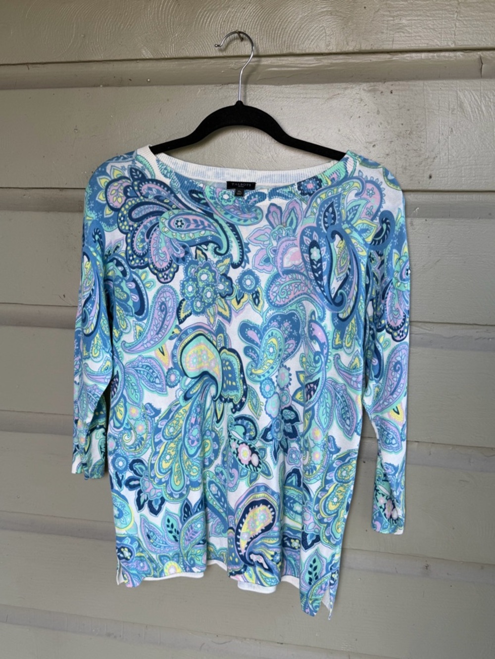 Talbots Petite Paisley Print Sweater | Size MP | Blue/Green Multi
